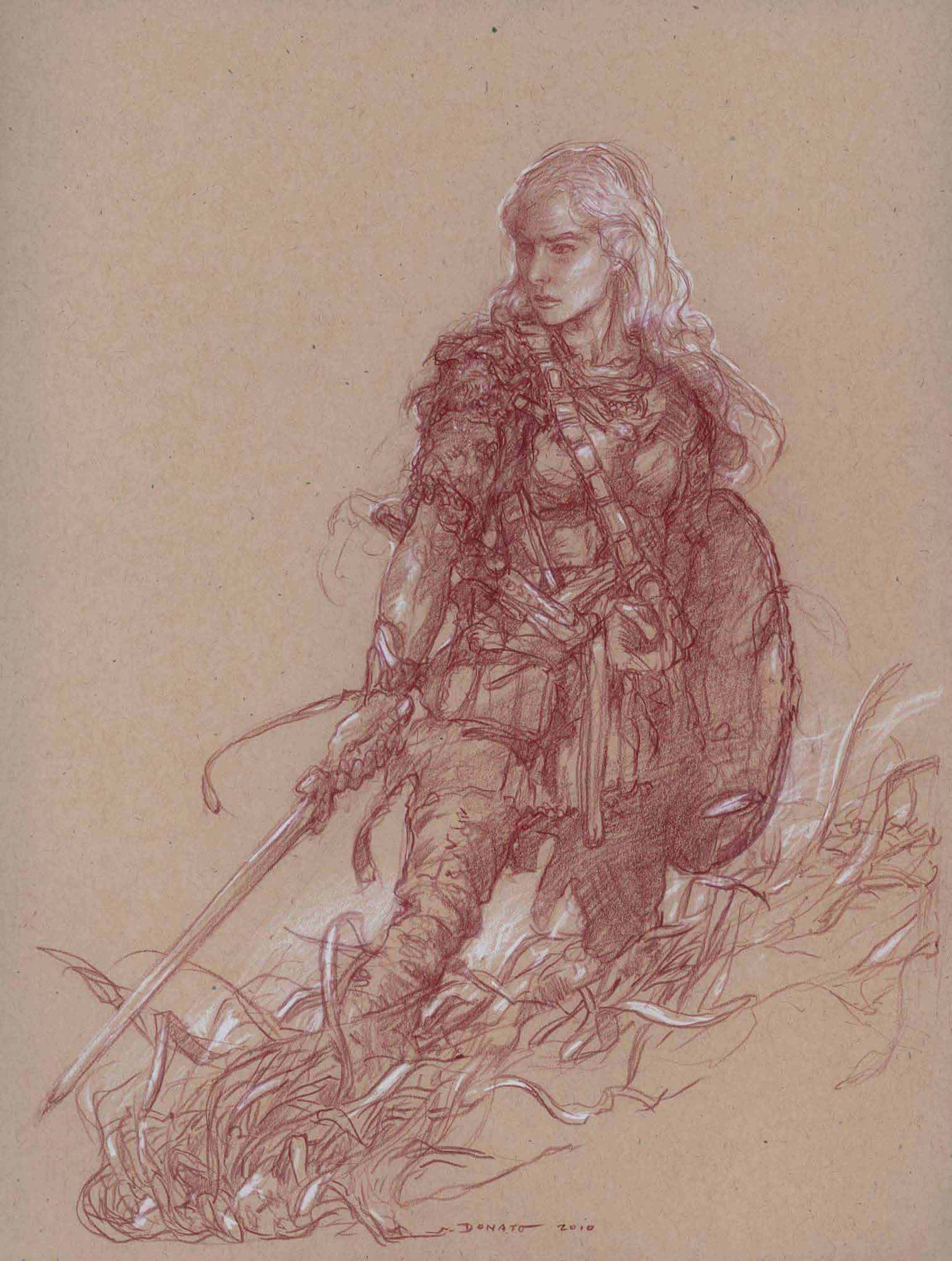 Eowyn - Grasses of Rohan
14" x 11"  Watercolor Pencil and Chalk on Toned paper 2010
private collection