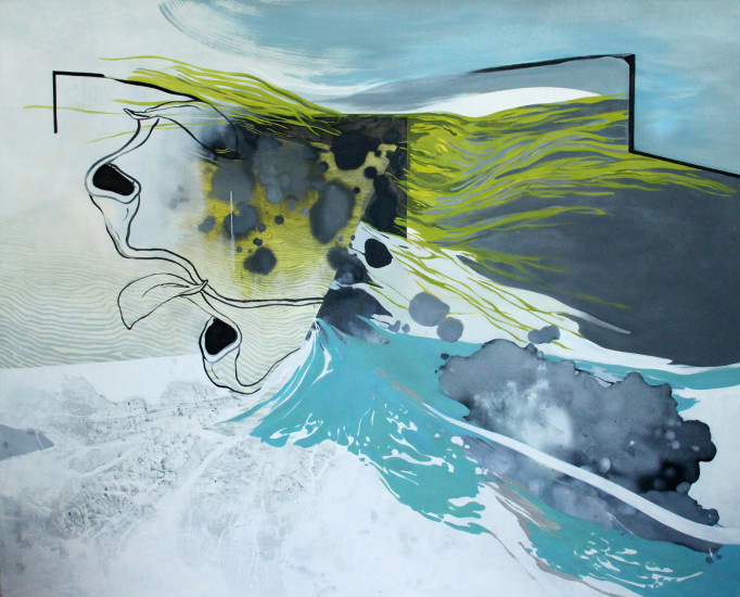 Expanding Realm of New Worlds - 2012 Acrylic, oil, enamel and spray paint on canvas 48 X 60 inches