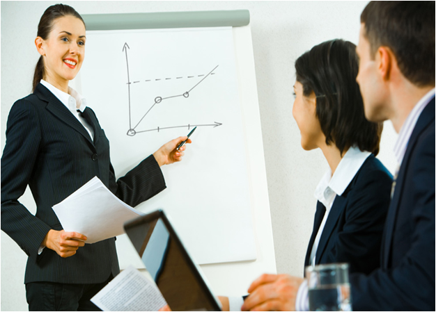 Person pointing to a chart