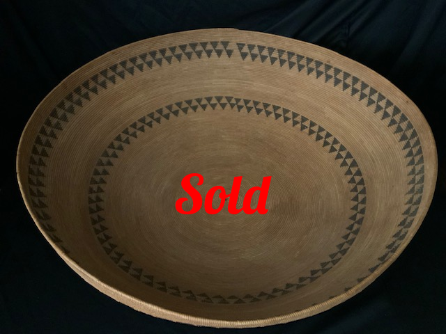 PRODUCT PROFILE :
Product No. : 71293
Description :  California  
Central Valley Basket.
PRODUCT NARRATIVE:
• Yokuts food gathering, nuts.
    berries, corn.
• Size: Enormous 29” width  x 10"
    height