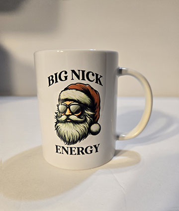 15oz ceramic mug featuring a big Nick energy design