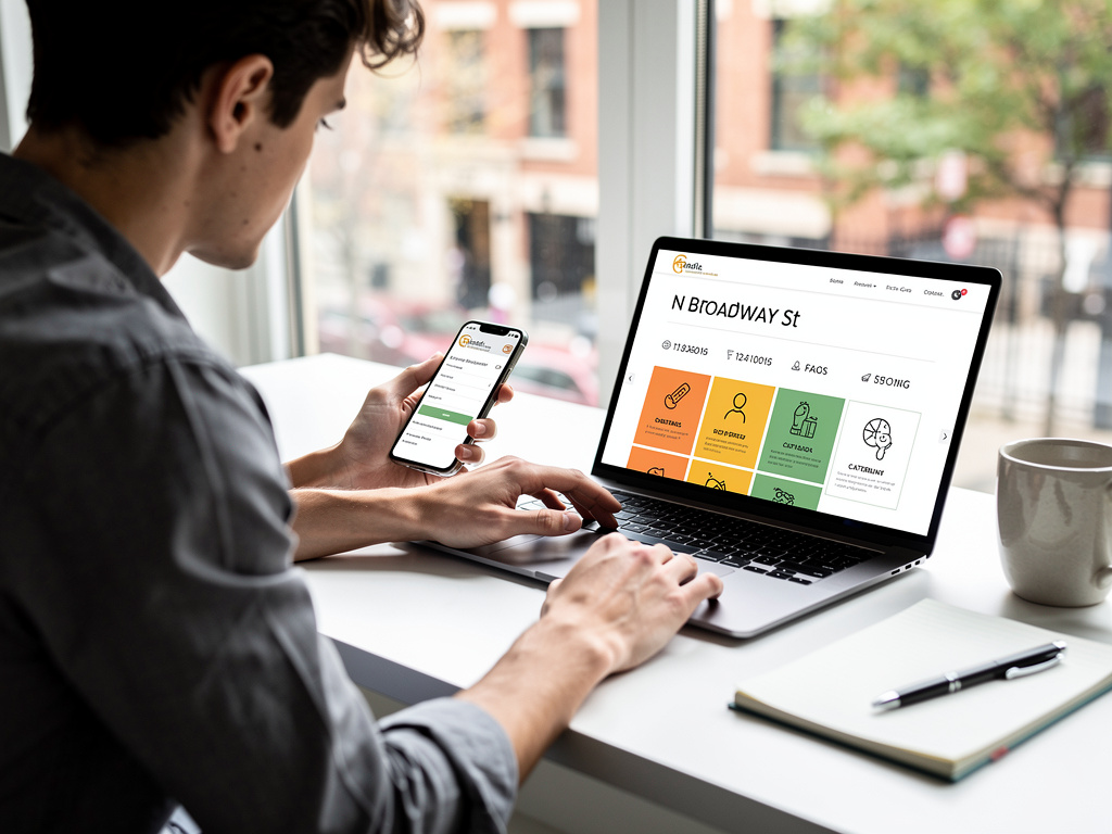 Man using laptop and smartphone to manage business dashboard at a desk by a window