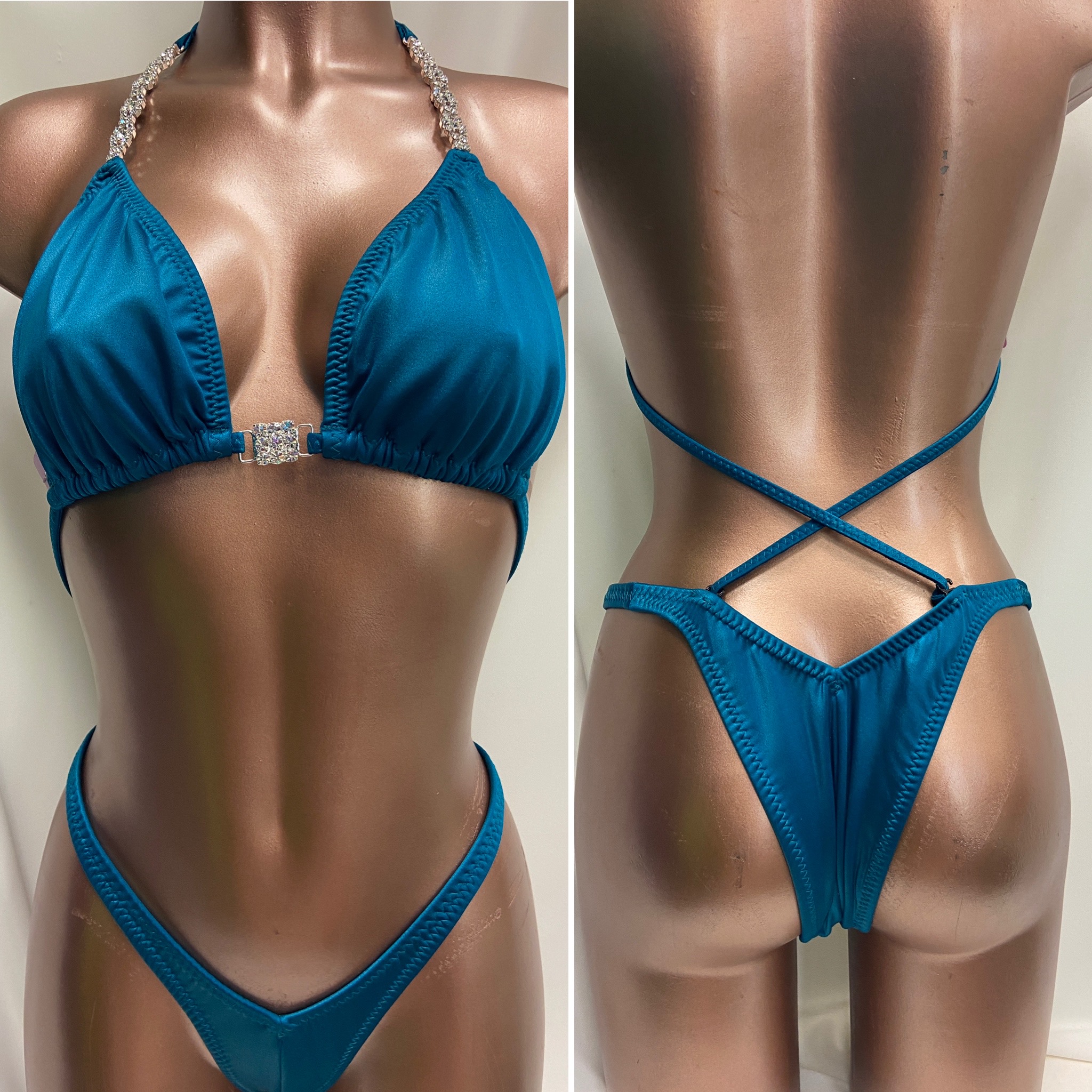 P9005 $125
D sliding top
small front , xsmall back 
teal wetlook with silver crystal connectors 