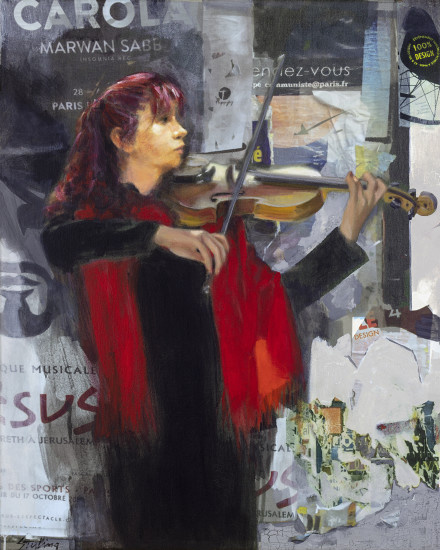 Street Musician in Red Scarf
mixed media
24x30