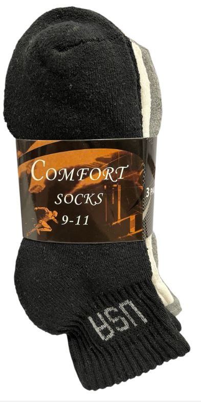 Q111 
3PK COMFORT SOCKS USA COMBO 9-11
UPC 812462031016
Q211
3PK COMFORT SOCKS COMBO USA 10-13
UPC 812462030958
120 CS PACK