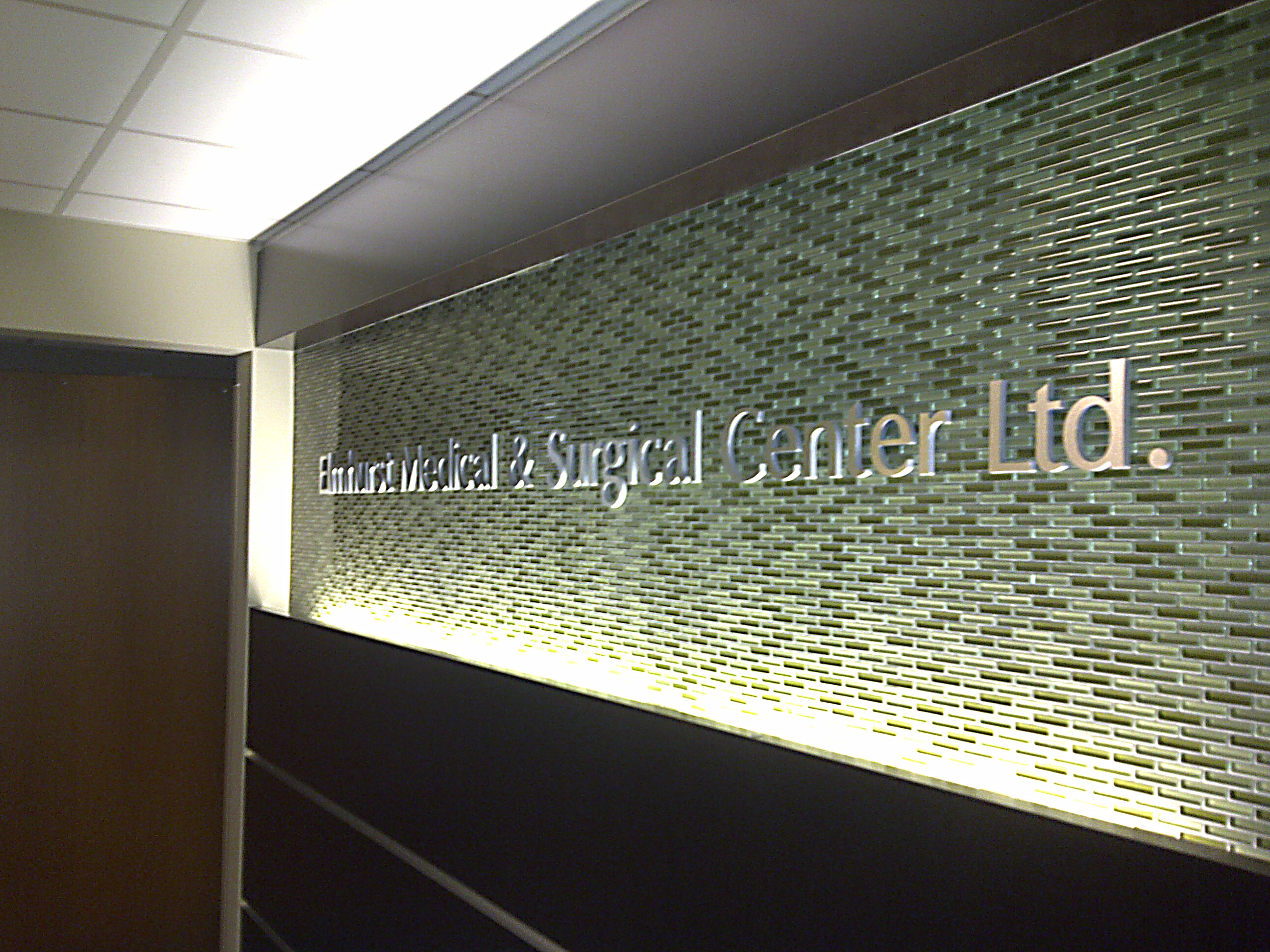 Acrylic with metal laminate letters reading Elmhurst Surgical Center Ltd.