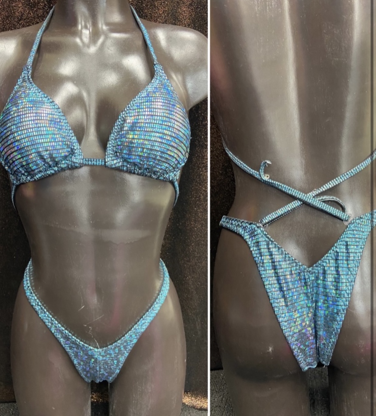 R8013 $40
C+  Sliding top
Small front +1" each hip
Xsmall back 
Aqua abstract