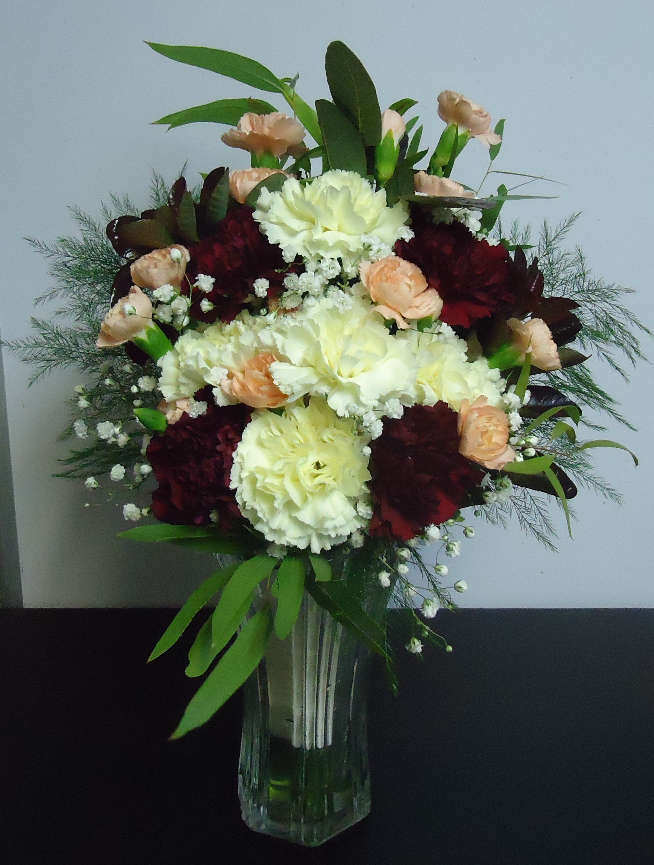 &quot;FRESH&quot;  Handtied
(Burgundy, Cream &amp; Peach)
    $175.00