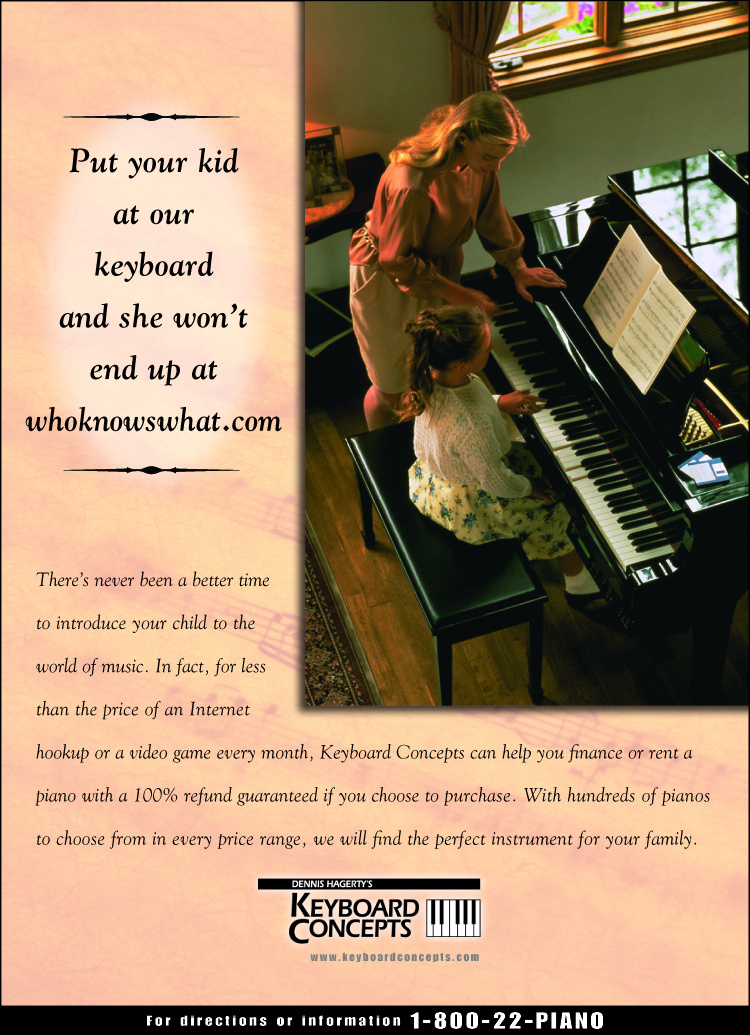 Magazine ad targeting parents for Keyboard Concepts