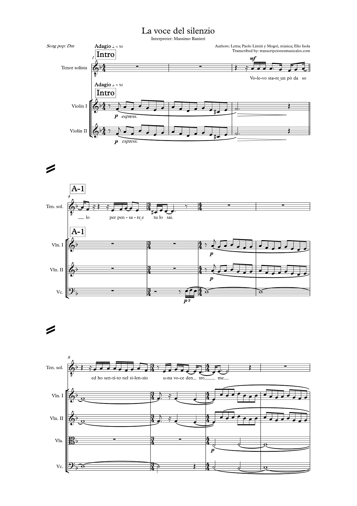 La voce del silenzio - partitura hoja 1 La voce del silenzio - partitura hoja 1