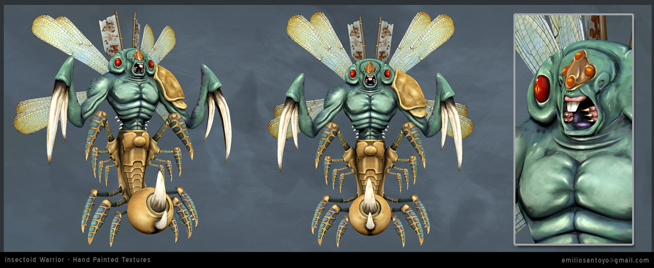 Insectoid Warrior. Software used 3ds Max, PhotoShop, and Zbrush.