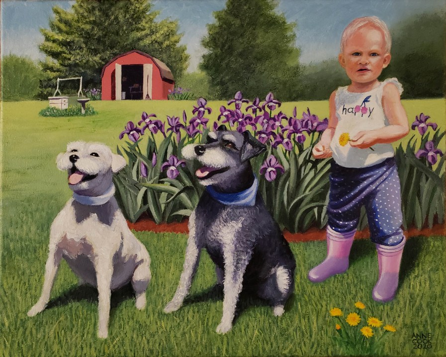 Schnauzers and Young Girl
