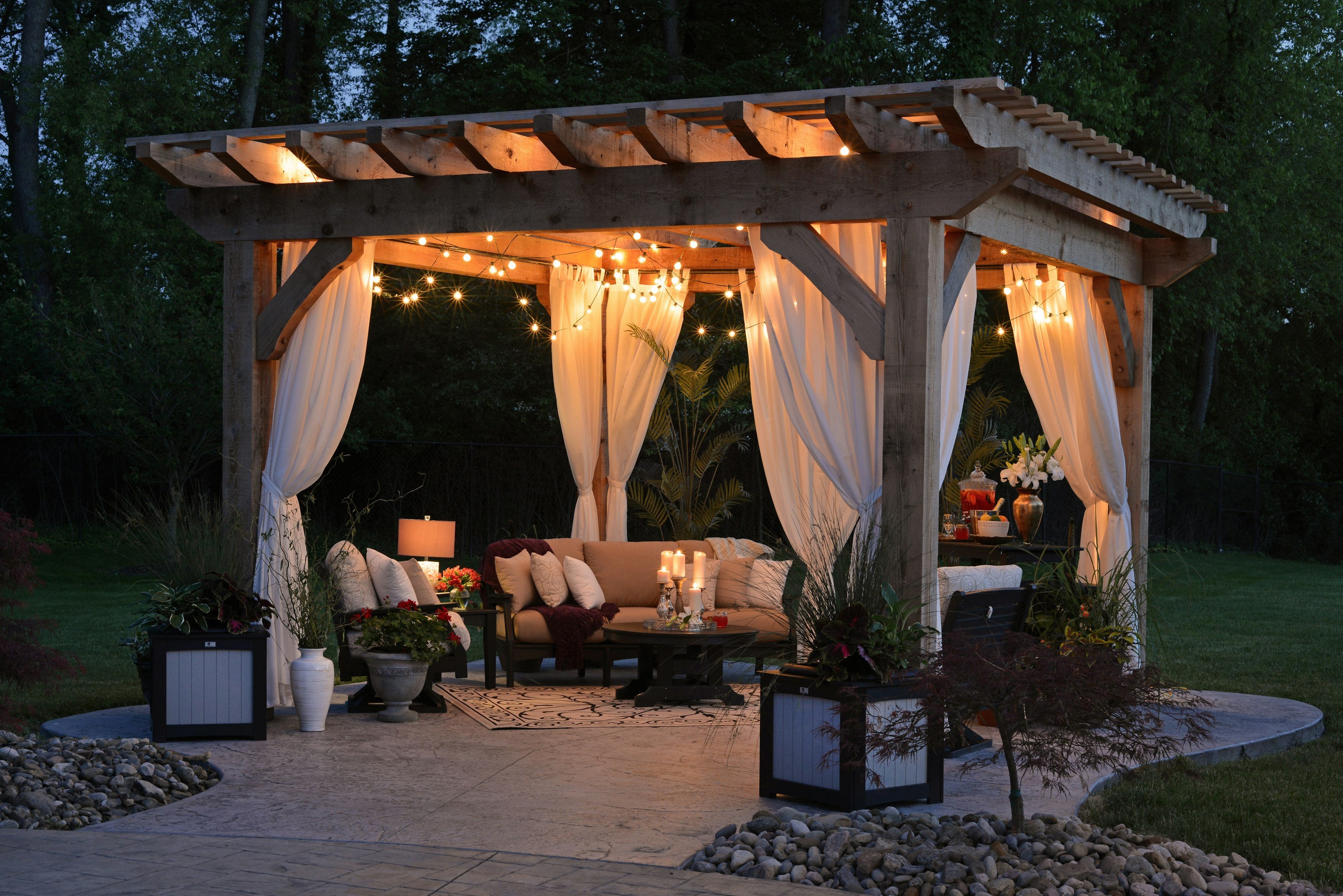 outdoor cabana with lights