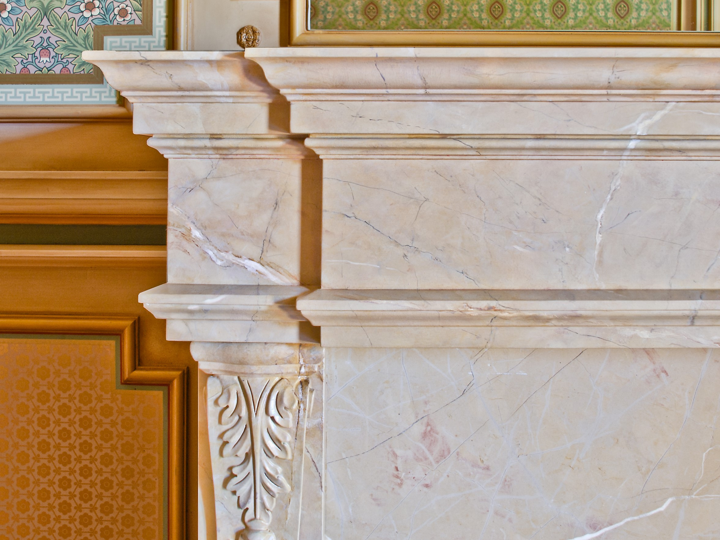 Faux Marble Fireplace Mantel Detail