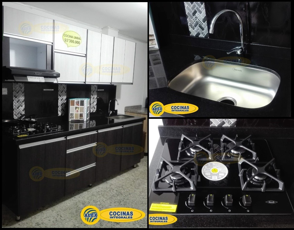 Cocina de exhibición lineal de 2.46 mts. colores Glacial-Volcano, disponible para entrega inmediata.