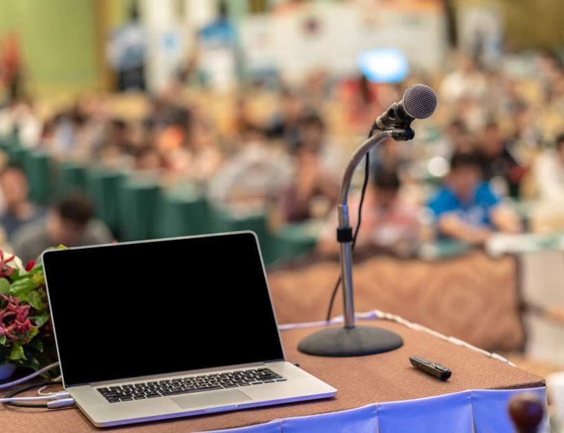 Microphone sitting on a podium