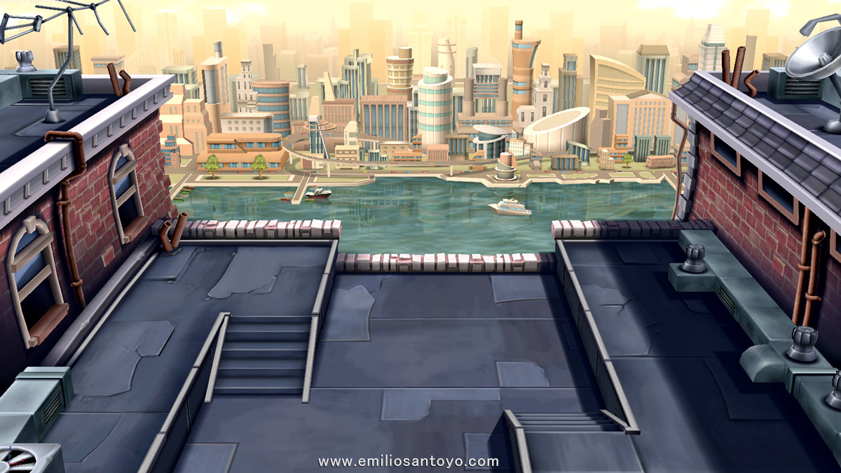 Rooftop Scene. Software used 3ds Max, PhotoShop, and Unity Engine.