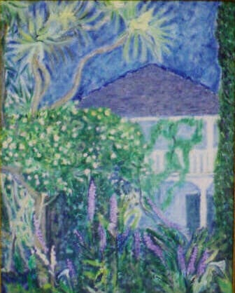 Op-048 LARKIN HOUSE GARDEN 20 in x 16 in Oil on Linen 1994