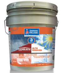 TECHOLASTIC Ultra Durabilidad de Sherwin Williams es un impermeabilizante acrílico base agua, el cual ha sido especialmente formulado para convertirse en una excelente barrera impermeable, ideal para resolver los problemas de goteras, humedad y la reducción de temperatura gracias a aditivos especiales.