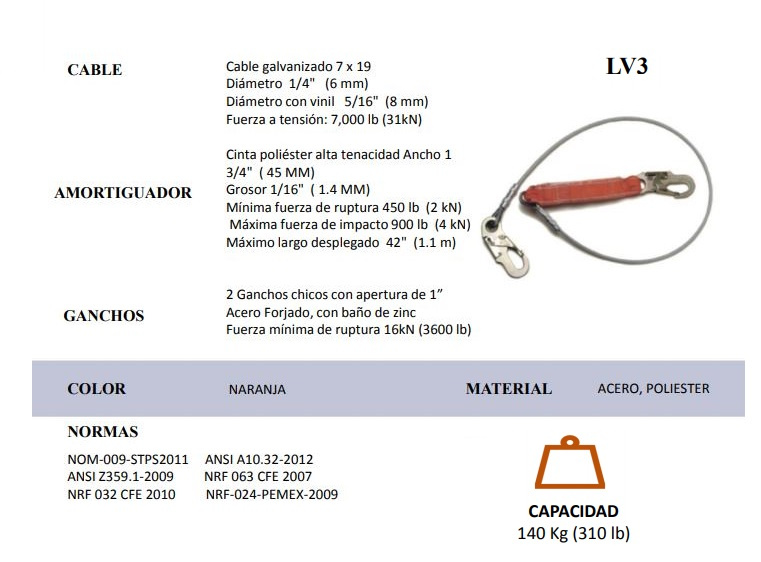 LINEA DE VIDA CABLE DE ACERO
Marca HERHILD
Modelo LV3