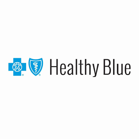 A logo that states Healthy Blue