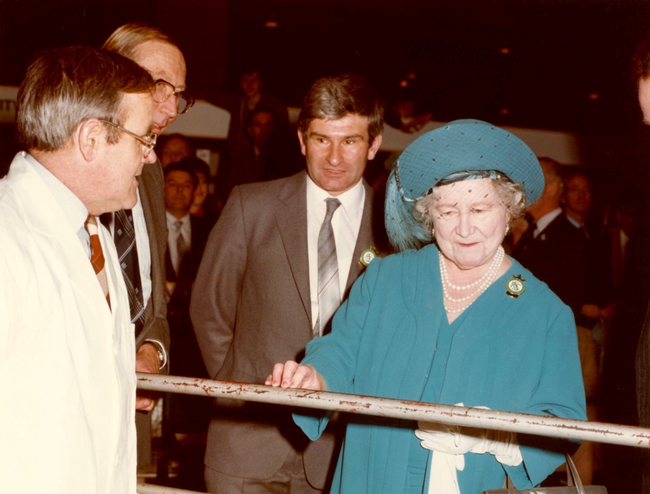 Reg Simpkin and Dick Gough with the Queen Mother at Earls Court in 1983