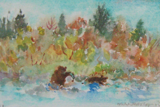 Taylor, Bears in Autumn, 4" x 6" Watercolor