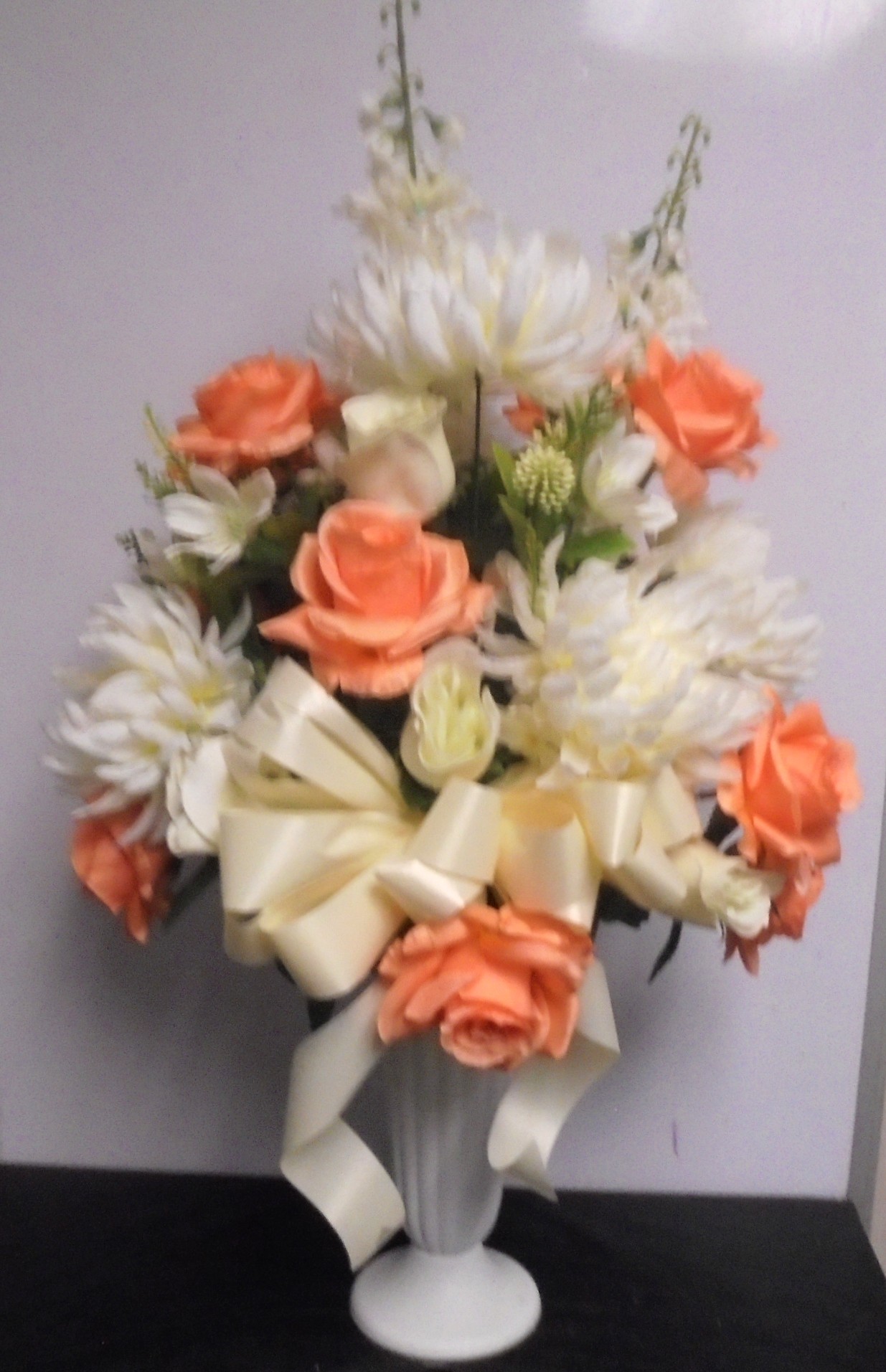 (23B)  "SILK" Cemetery Vase
(Peach & Cream)
$65.00
