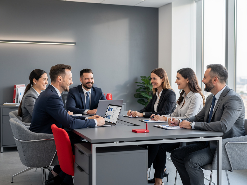 Reunión de equipo financiero en oficina moderna analizando gráficos de contabilidad, impuestos y datos empresariales en pantalla Reunión de equipo financiero en oficina moderna analizando gráficos de contabilidad, impuestos y datos empresariales en pantalla