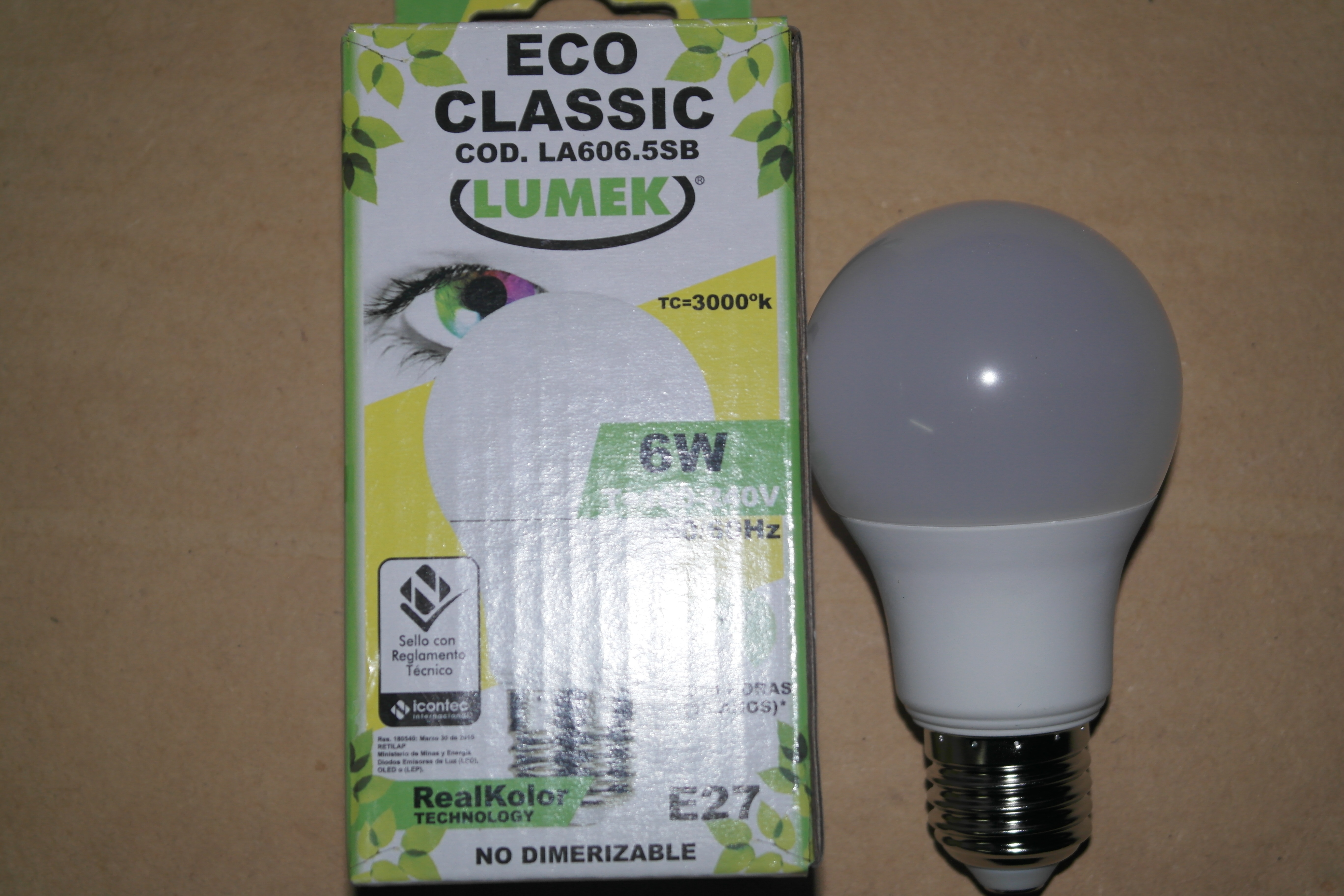 Eco classic LED 6W E27 6500°k -
Codigo 15120/ 300Cod 15121
 Lumek. 