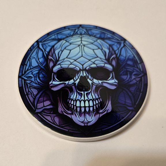 Round ceramic coaster stained glass skull design