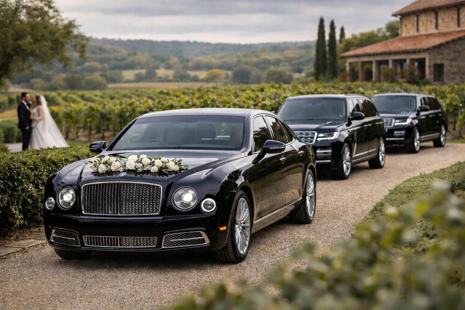 Sleek black luxury sedan parked on a tree-lined street, showcasing a prominent front grille and stylish headlights. Sleek black luxury sedan parked on a tree-lined street, showcasing a prominent front grille and stylish headlights.