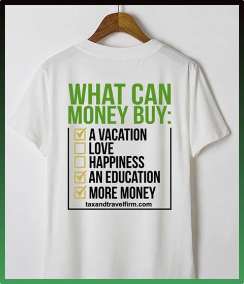 A white tshirt with green lettering on it