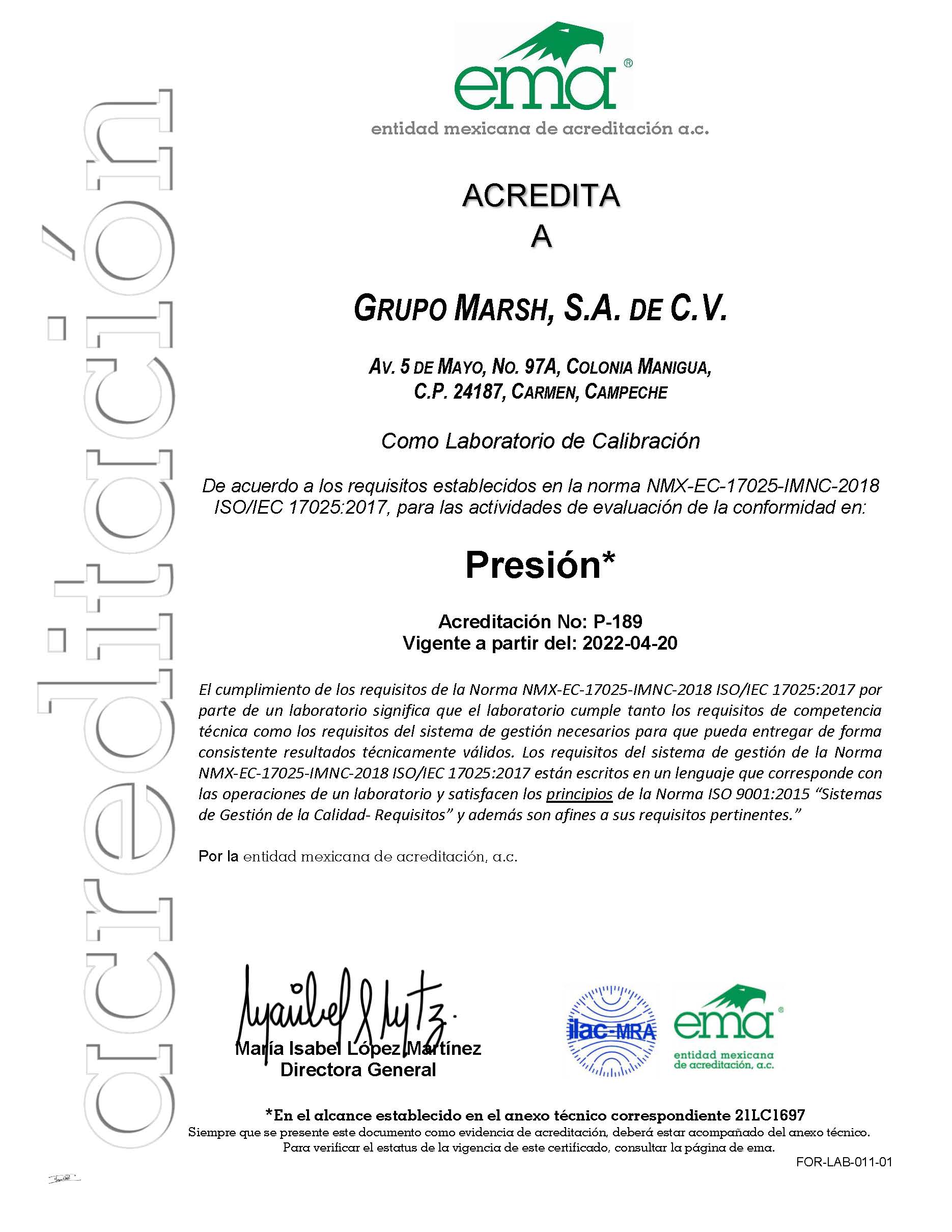 Grupo Marsh Acreditación en presión