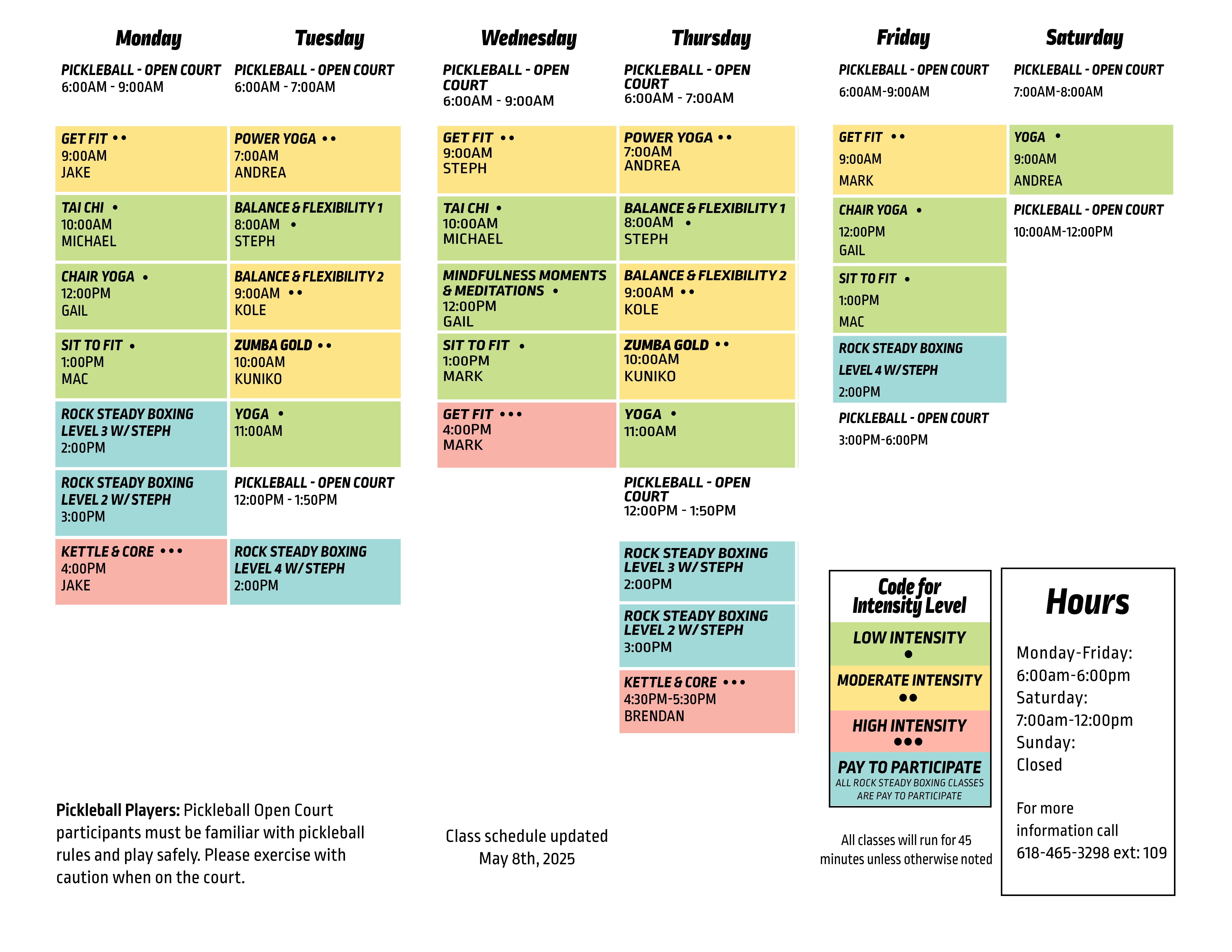 SSP Wellness Center Class Schedule