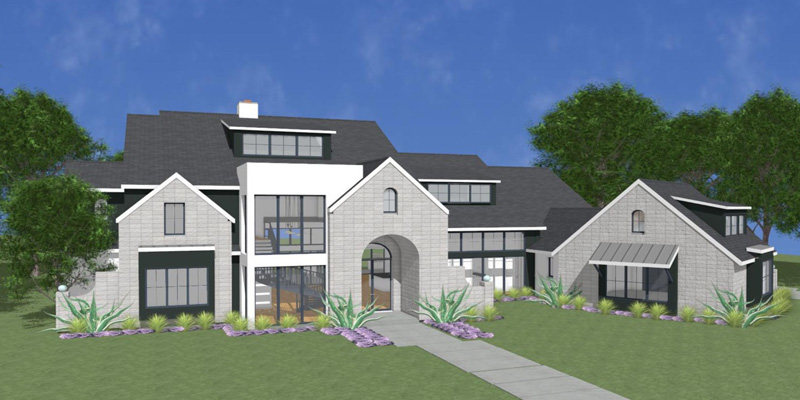 A drawing of a three story home