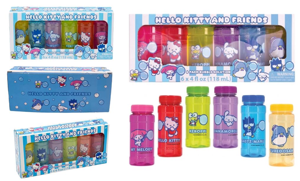 571020
6PK BUBBLE SOLUTION - HELLO KITTY AND FRIENDS
UPC 840359710201
8 CASE PACK 
