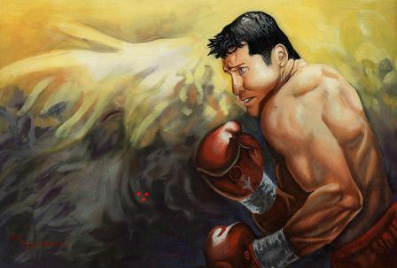 Striking Distance    (Oscar De La  Hoya)      aprox   16"X22"   oil on canvas