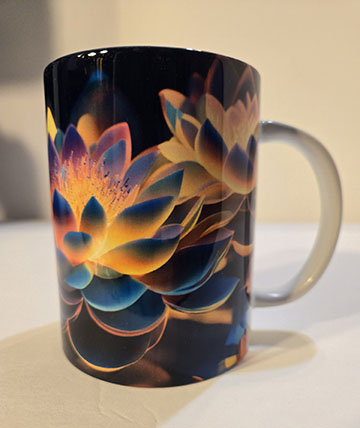 15oz ceramic mug featuring a lotus flower design