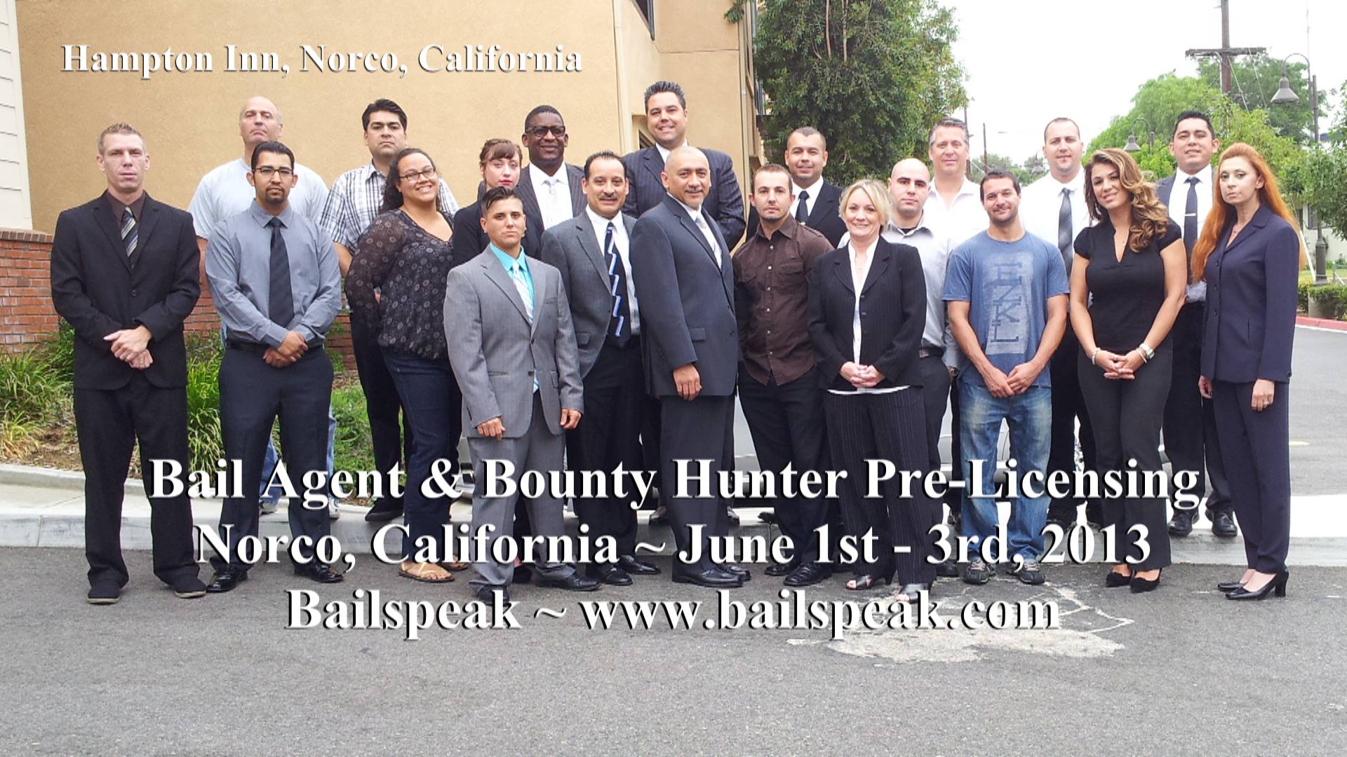 Group photo of attendees at Bail Agent & Bounty Hunter Pre-Licensing event, Norco, California, June 2013.