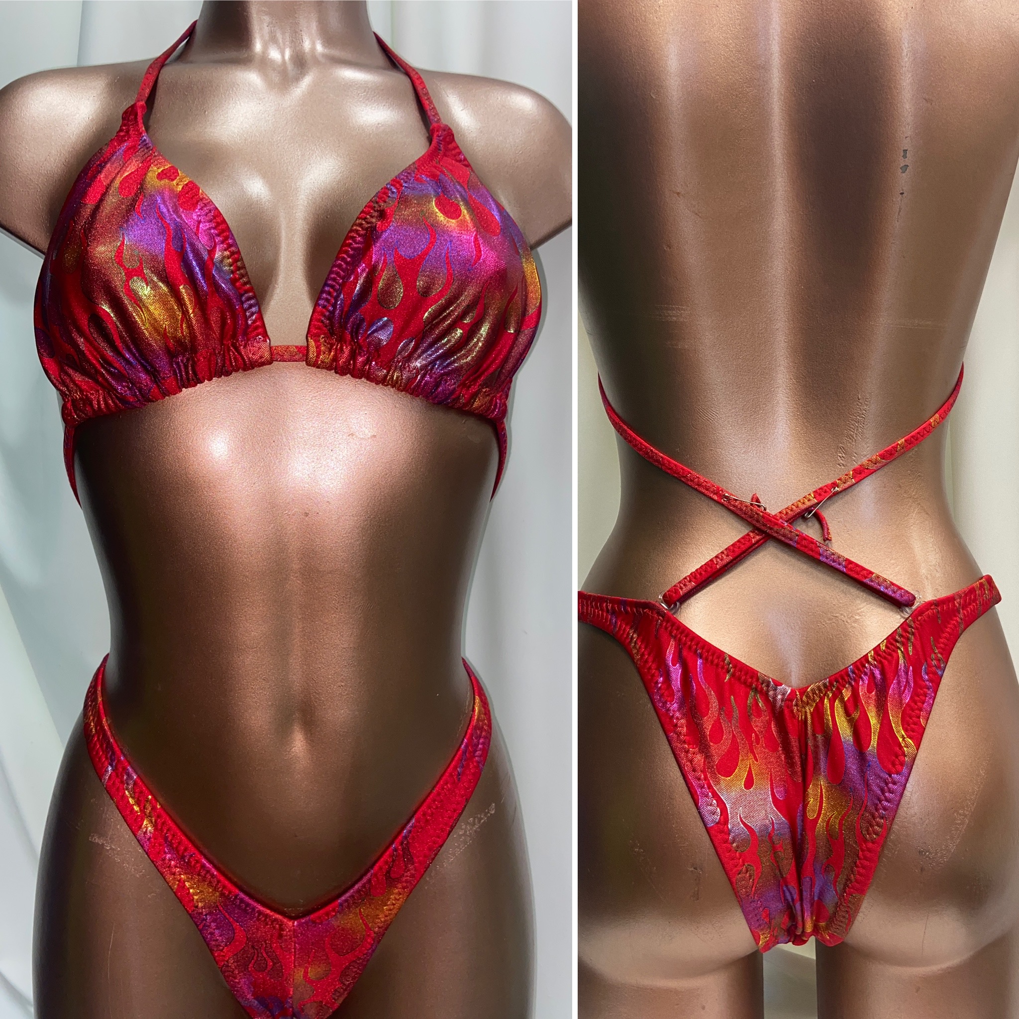 P8009 
$85
C+ sliding top
small front, xsmall back + inch each hip
red flame pattern 