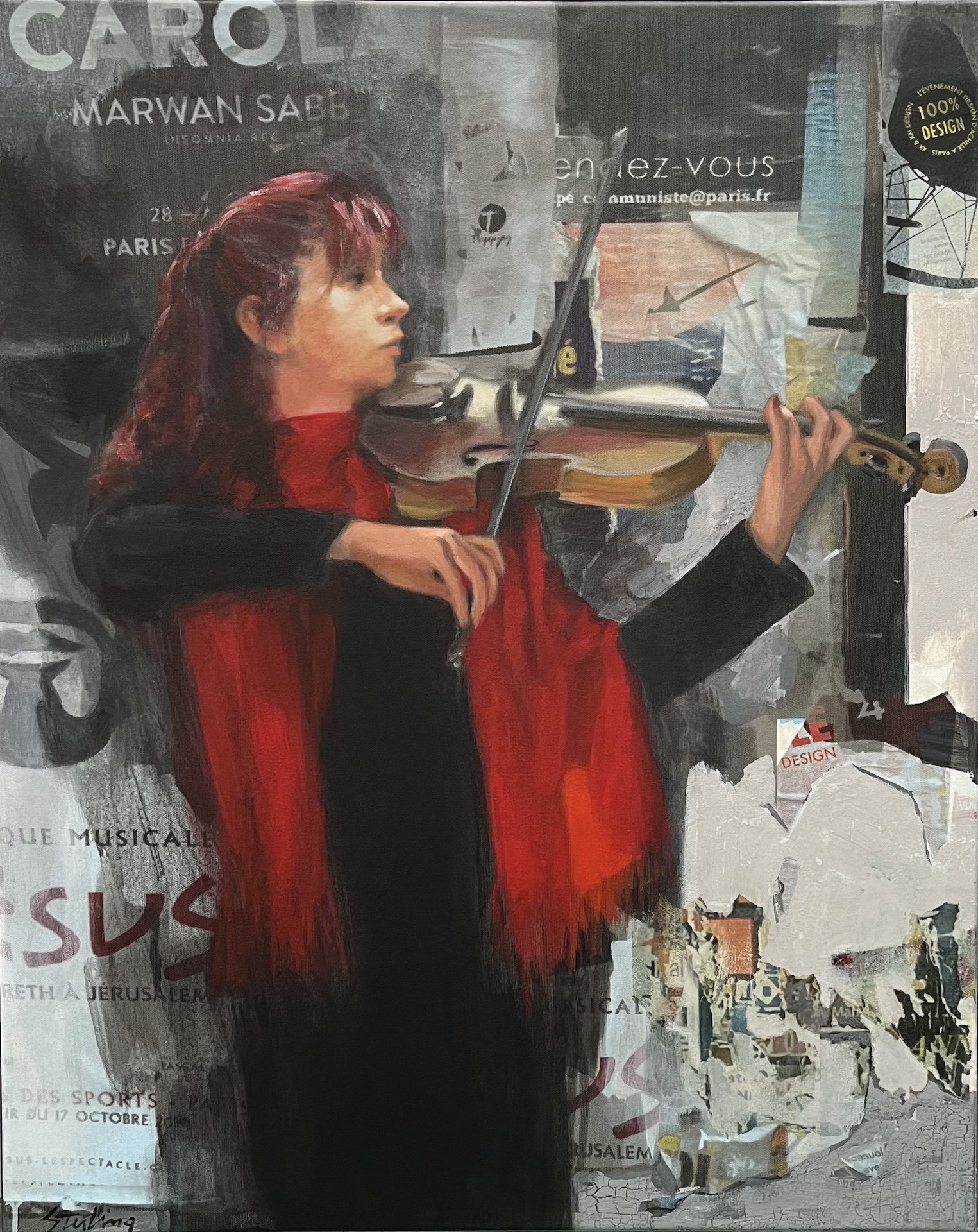 Street Musician in Red Scarf
mixed media
24x30