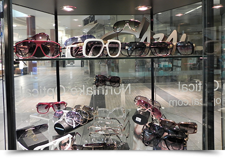 Sunglasses display case through window||||