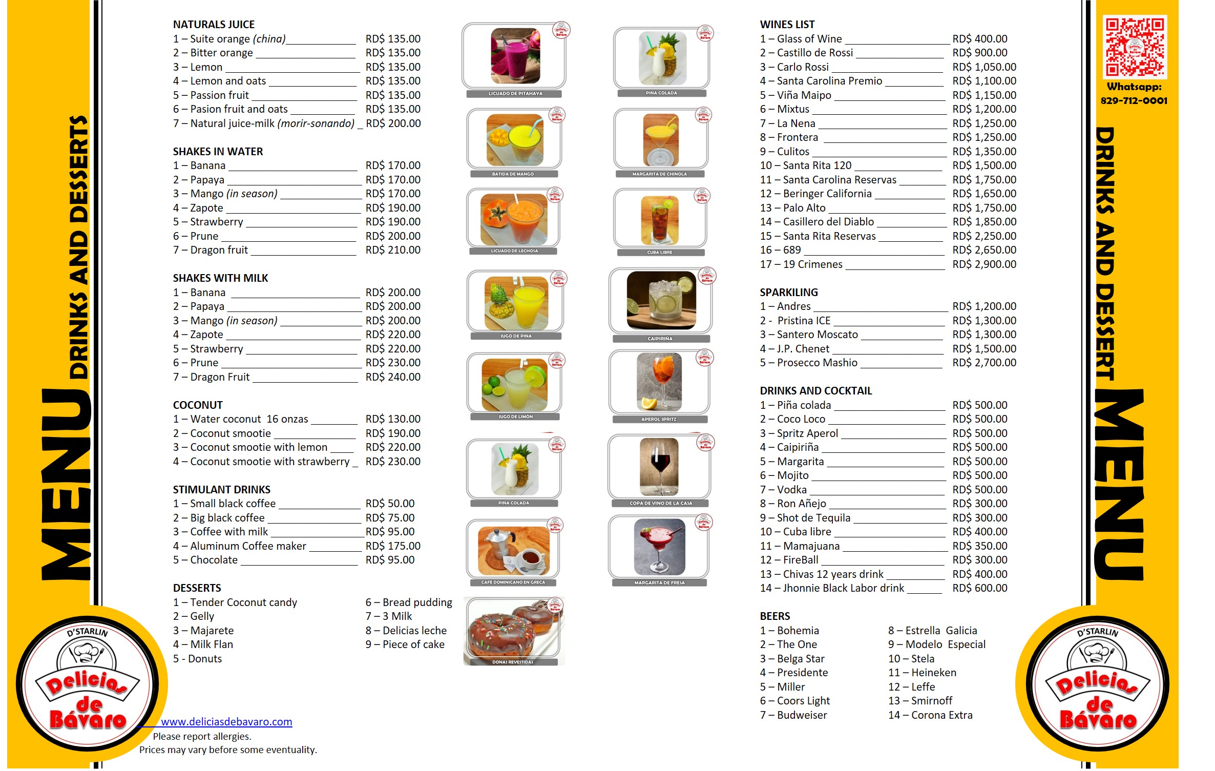 Menú en ingles
Restaurante Delicias de Bávaro