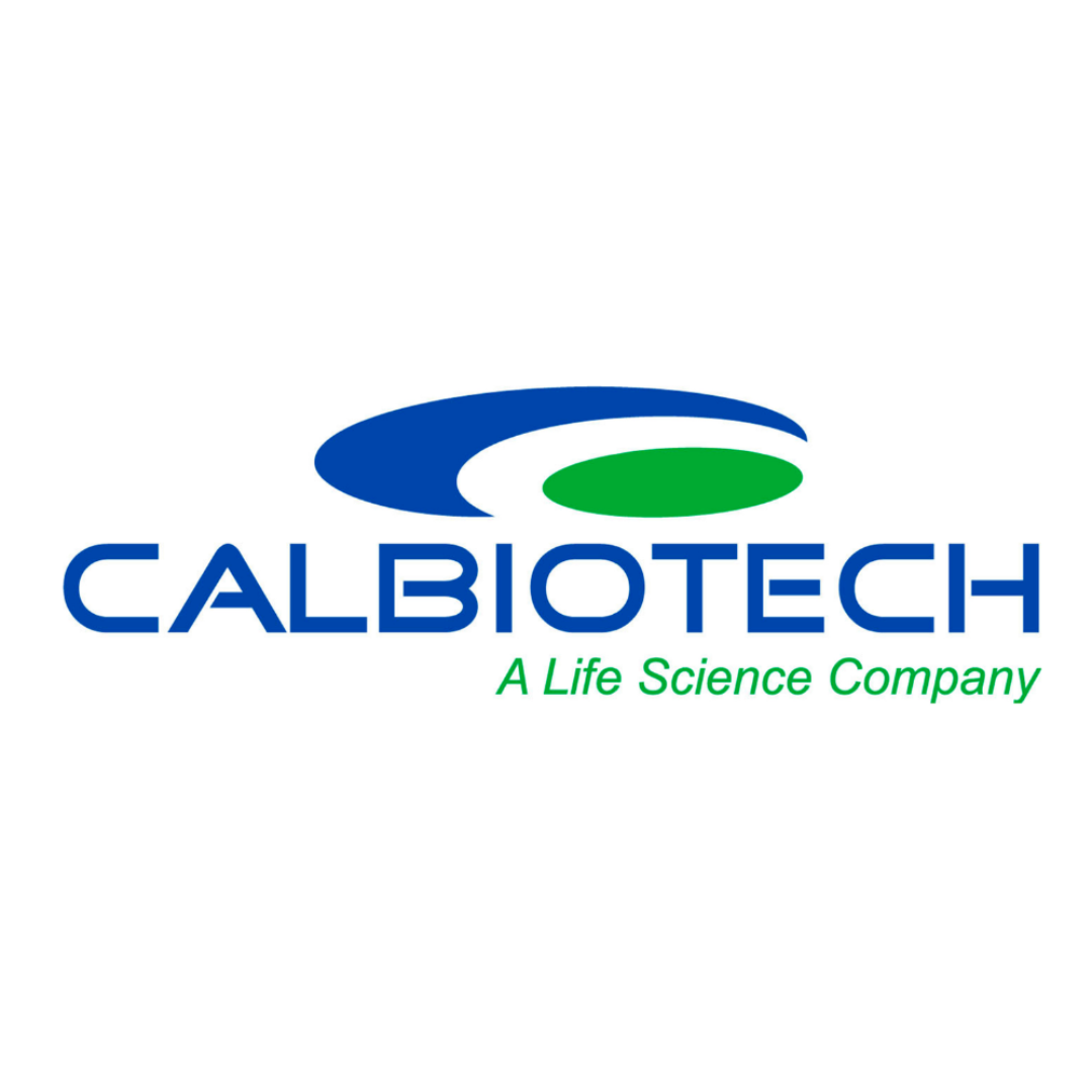 Logotipo de Calbiotech con lema 'A Life Science Company' en fondo blanco