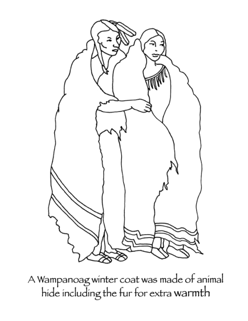 Wampanoag capes and coats, Thanksgiving coloring pages, many hoops, native american, american indian