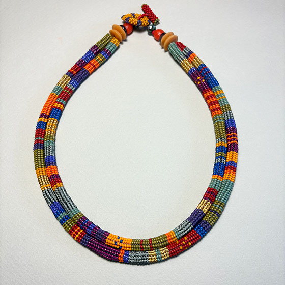 Double necklace in herringbone stitch with beaded clasp