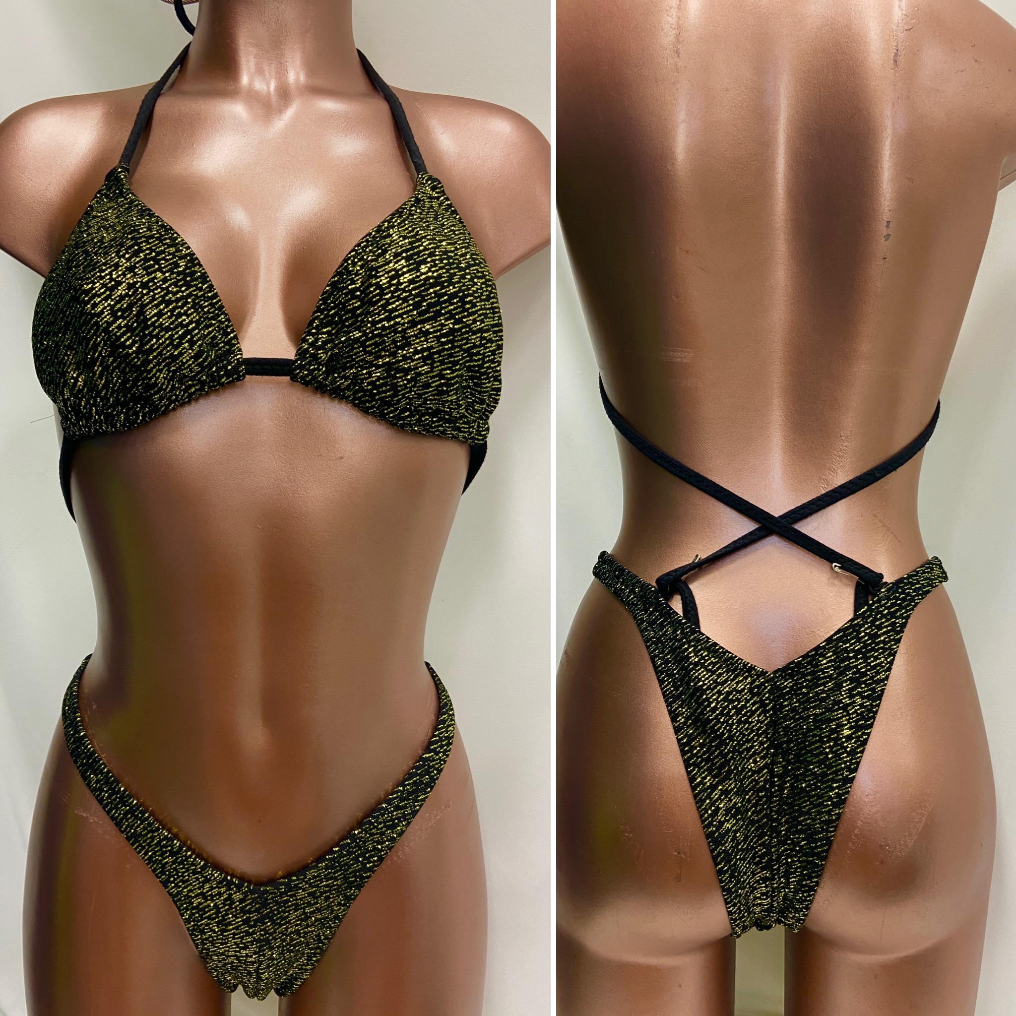 R7003 $30
C sliding top
small front , xsmall back 
Yellow glitter slinky on black