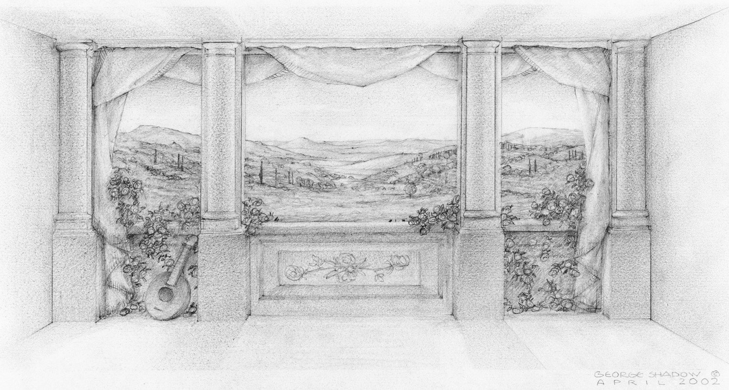 Sketch for Tuscany Verandah Mural Triptych, 17”x 21”, Graphite on Bristol Board.