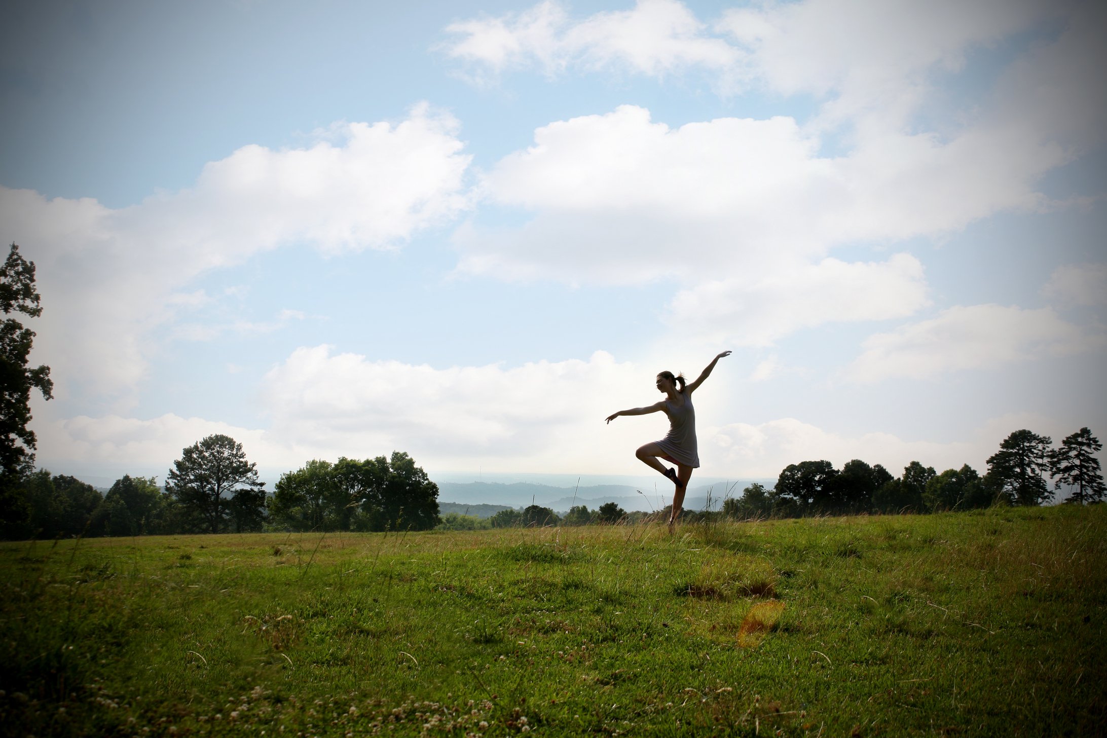 Ballerina dancing in a field